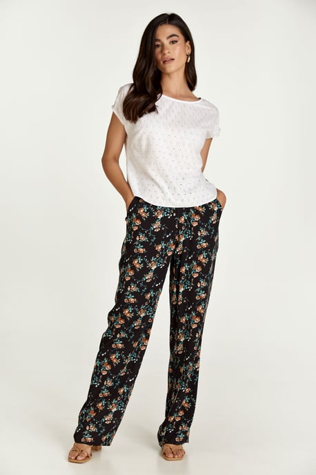 Zwarte gebloemde broek met wijde pijpen - Image 5