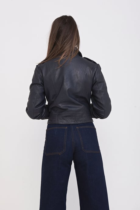 Elle Leather Biker Jacket in Blue