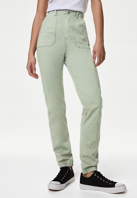M&S Collection Dames Katoenmix Slim Fit Enkel Grazer Joggers Olijf - Image 1