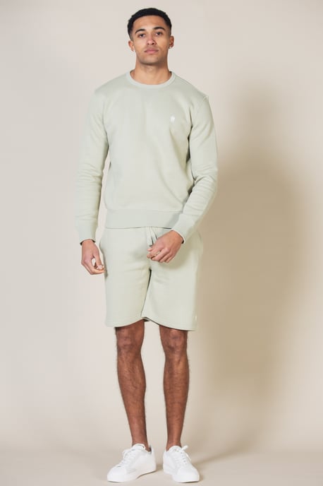 Light Green Cotton Blend Sweatshirt And Short Set