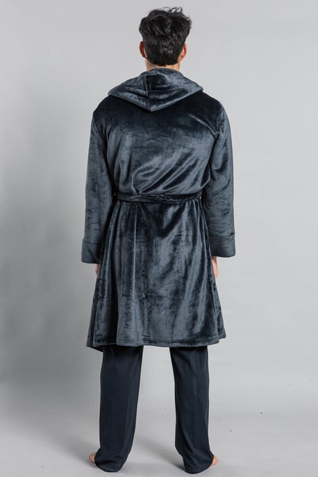 Black Plush Dressing Gown With Hood