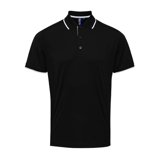 Premier Mens Coolchecker Contrast Pique Polo Shirt (Black/White)