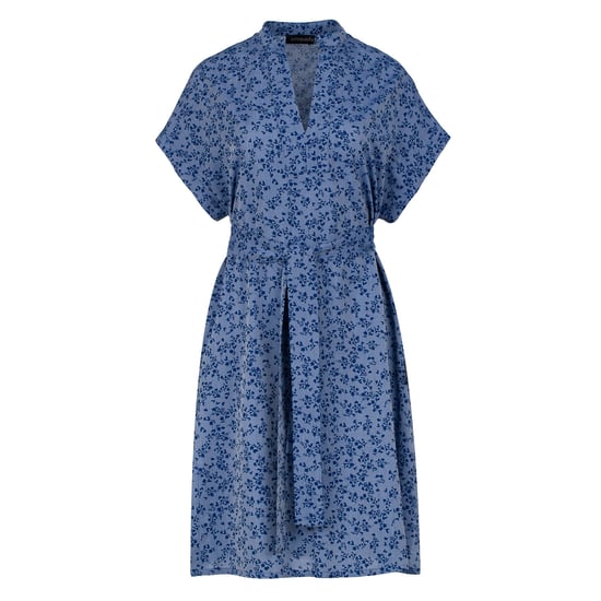 Blauwe jurk met bloemenprint en zijsplitten - Image 1