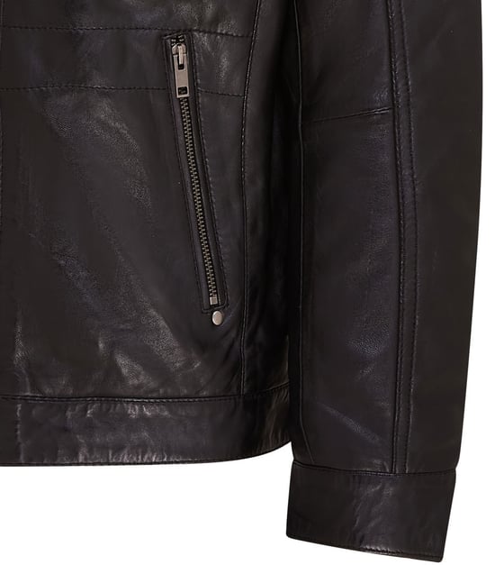 Mens Black Hooded Leather Biker Jacket - Stavern