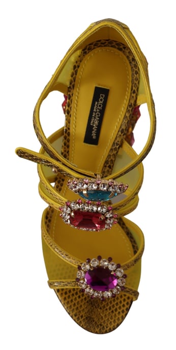 Dolce & Gabbana Yellow Leather Crystal Ayers Sandals