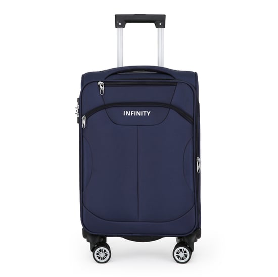 Blue Soft Shell Suitcase 8 Wheel Luggage Travel TSA Light Carry On Cabin Bag