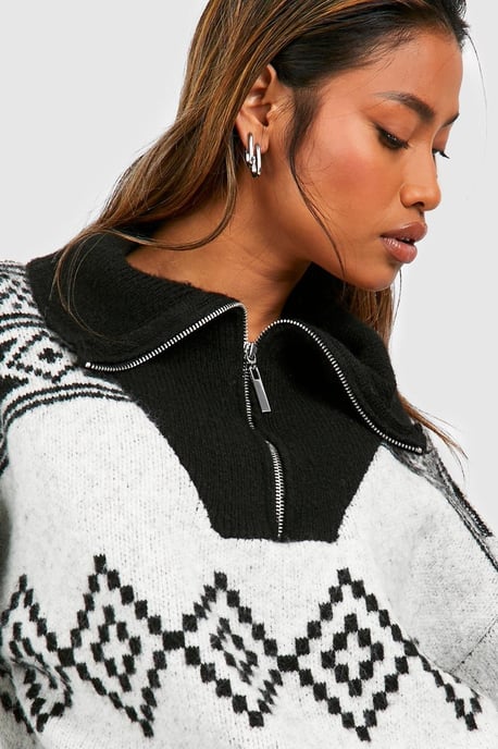 Half Zip Aztec Print Oversized Jumper - Image 5