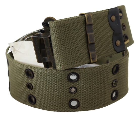 Ermanno Scervino Dames Groen 100% Katoen Rustiek Bronzen Gesp Riem - Image 2