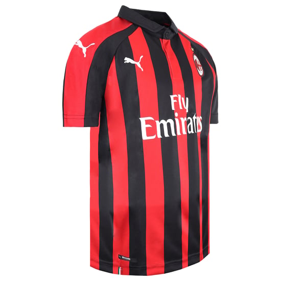 Puma AC Milan Short Sleeve Collared Black/Red Kids Football Home Shirt 754421 06