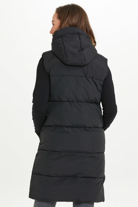 Black Longline Padded Gilet With Hood