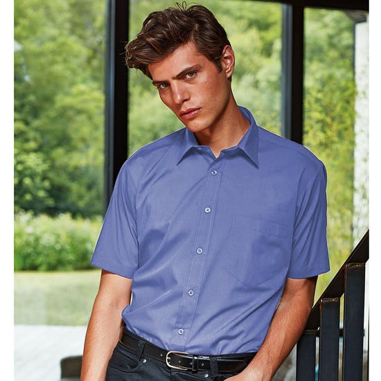 Premier Heren Korte Mouw Formele Poplin Gewoon Werk Shirt (Middenblauw) - Image 2