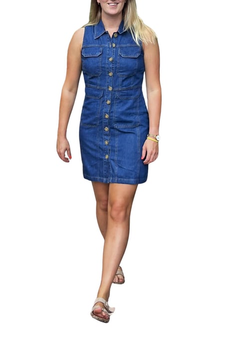 Denim Sleeveless Shirt Dress