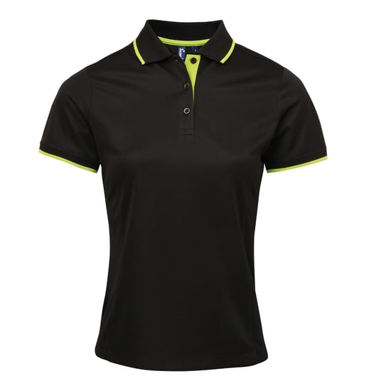 Premier Dames/dames Contrast Coolchecker Poloshirt (Zwart/Kalk) - Image 1