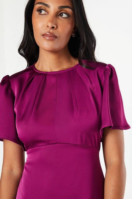 Petite Satin Ruffle Sleeve Midi Dress - Image 2