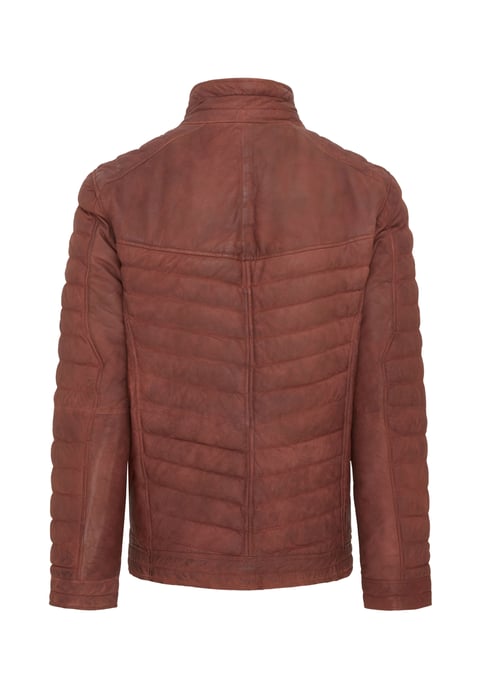 Mens Tan Brown Quilted Puffer Leather Bomber Jacket - Torpoint