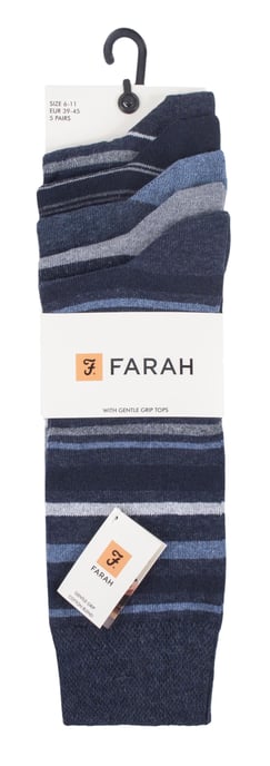 Farah - 5 Pack Heren Dunne Ademend Klassieke Gestreepte Patroon Zachte Top Katoenen Dressokken - FCS271DENTEL (Gestreept) - Image 2