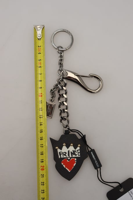 Dolce & Gabbana Black Prince Studs Logo Zilver Messing Heren Sleutelhanger - Image 3