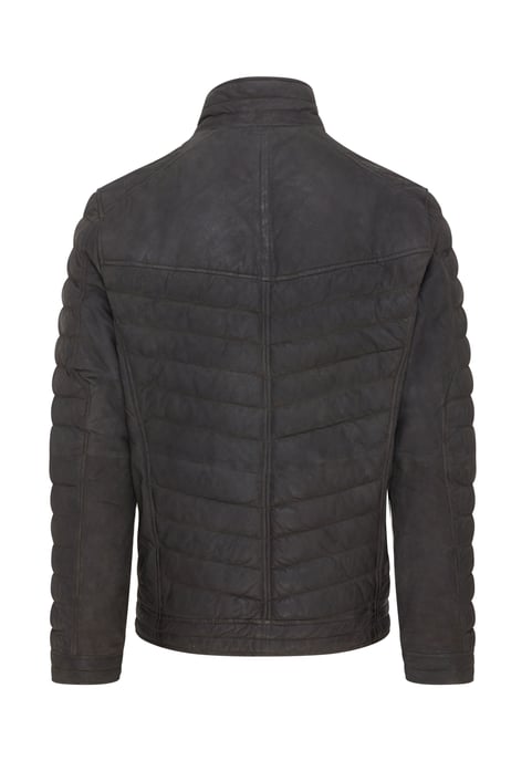 Mens Khaki Green Quilted Puffer Leather Bomber Jacket - Torpoint