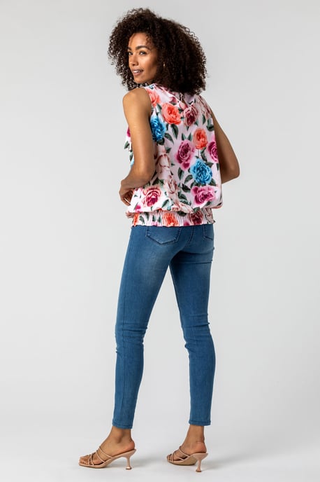 Bow Detail Floral Shirred Top