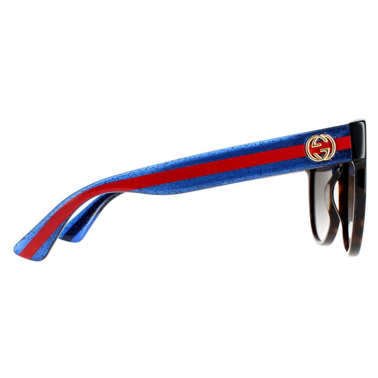 Gucci Cat Eye Womens Havana with Blue and Red Brown Gradient GG0035SN Sunglasses