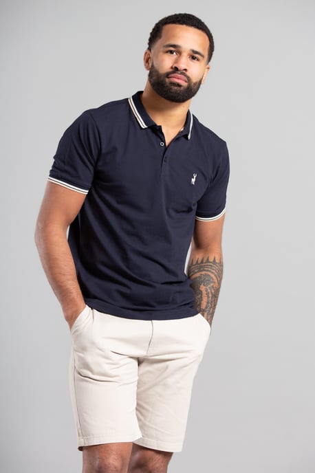 Dark Navy Short Sleeve Cotton Contrast Collar Polo Shirt