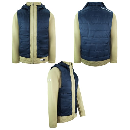 Under Armour Accelerate Transport Hooded Jacket Brown Navy Mens Coat 1318010 299