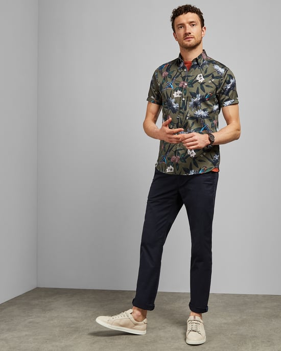 Ted Baker Johnn Short-Sleeved Kingfisher Printed Shirt, Khaki