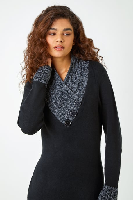Contrast Button Detail Knit Dress