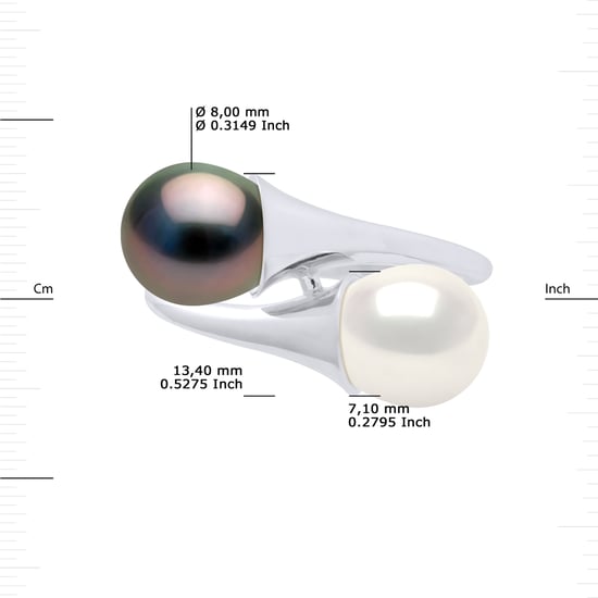 DIADEMA - Ring You & Me in White Gold - Real Freshwater Pearls and Tahitian Pearls - White
