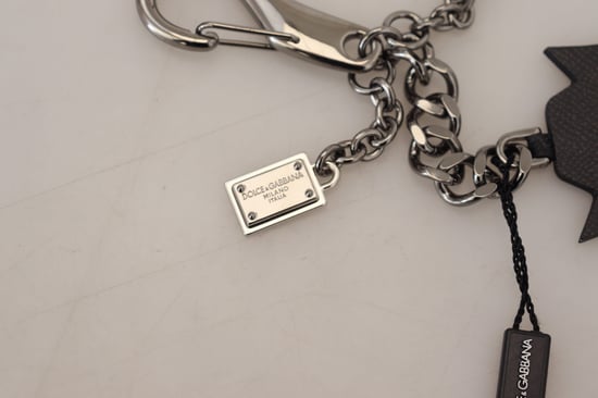 Dolce & Gabbana Black Prince Studs Logo Zilver Messing Heren Sleutelhanger - Image 4