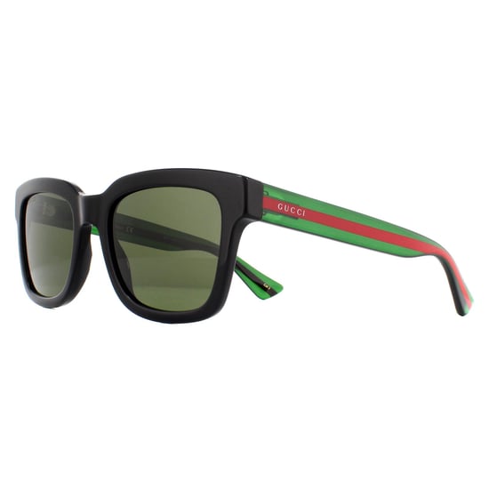 Gucci Square Mens Black and Green with Red Stripe Green Sunglasses