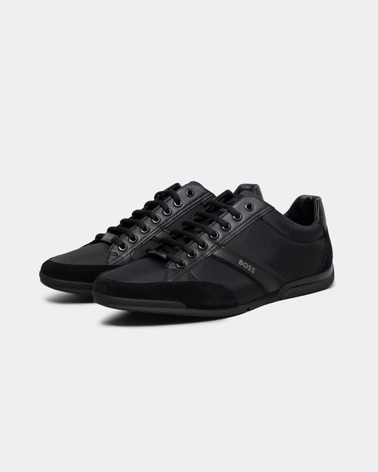 BOSS Orange Saturn Mens Low Profile Mixed Material Trainers With Suede and Faux Leather - Image 1