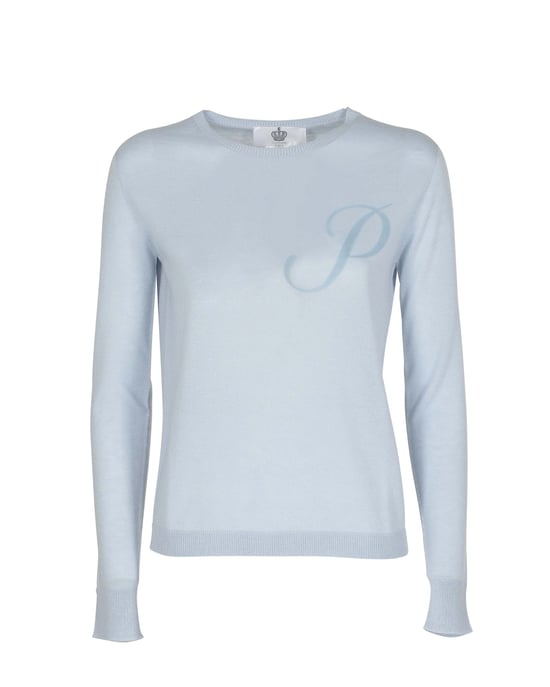 Crown Of Edinburgh Cashmere Lange Mouw Art 004 Lichtblauwe Letter P - Image 2