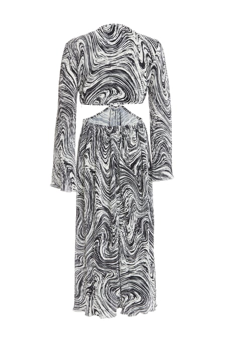 Black Plisse Swirl Midaxi Dress