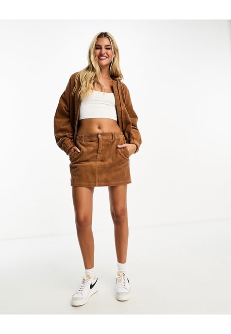 ASOS DESIGN cord pull on mini skirt in ginger co-ord-Brown