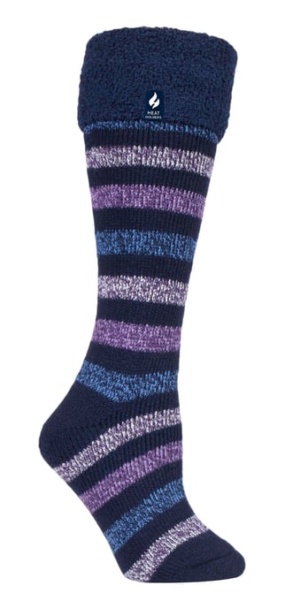 Heat Holders Gestreepte Wellington Boot Sokken voor dames - Marine -streep - Image 1
