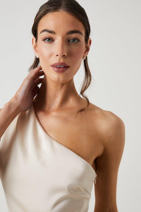 One Shoulder Satin Maxi Bridesmaid Dress - Image 4