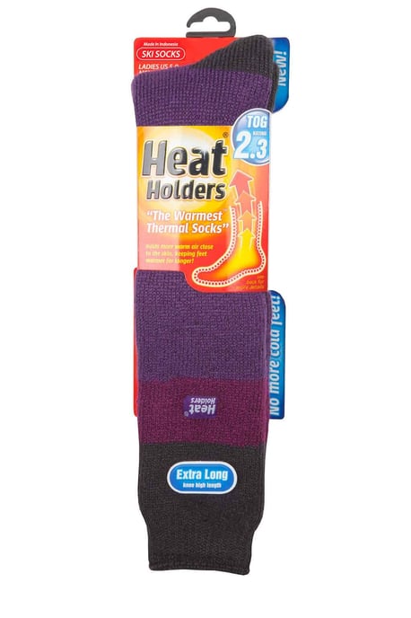 Heat Holders - Dames kniehoge thermo skisokken - Paars / Houtskool - Image 2