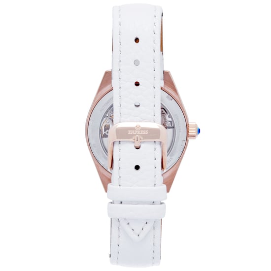 Empress Magnolia Automatic MOP Skeleton Dial Leather-Band Watch