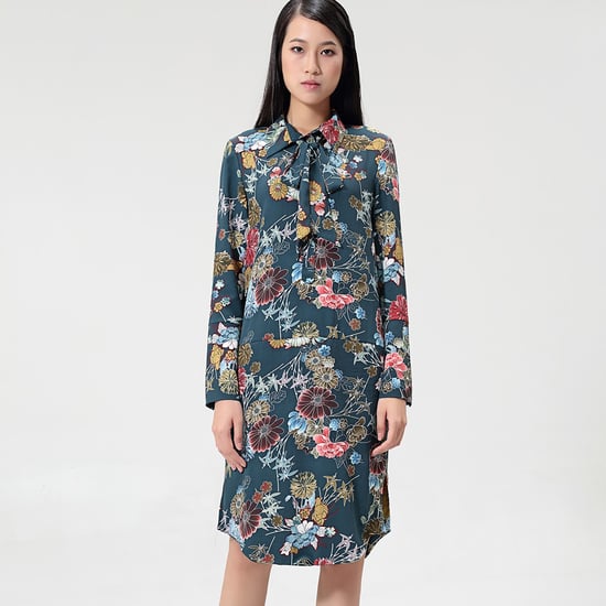 Flower-print ascot-tie shirt-jurk - Image 1