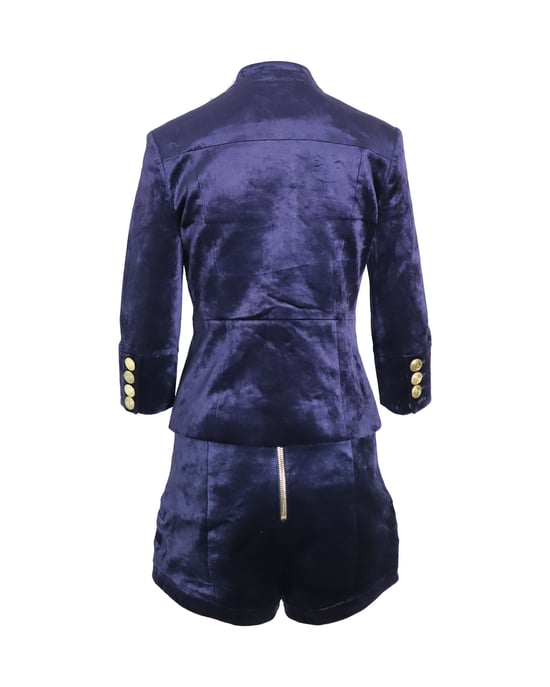 Pierre Balmain Militair Blazer en Shorts Set in Blauw Velours - Image 2