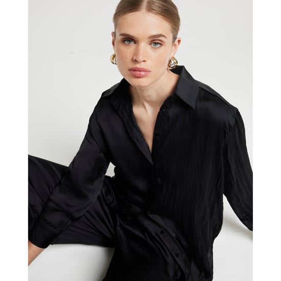 River Island Womens Shirt Black Crinkle Satin Collared Long Sleeve - Image 3