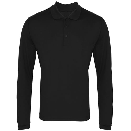 Premier Heren Lange Mouw Coolchecker Pique Polo Shirt (Zwart) - Image 1
