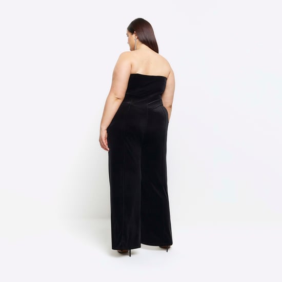 River Island Womens Jumpsuit Plus Black Velvet Bandeau