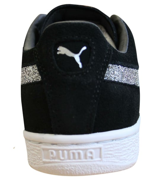 Puma Classic x Swarovski Black Silver Leather Lace Up Mens Trainers 366324 01