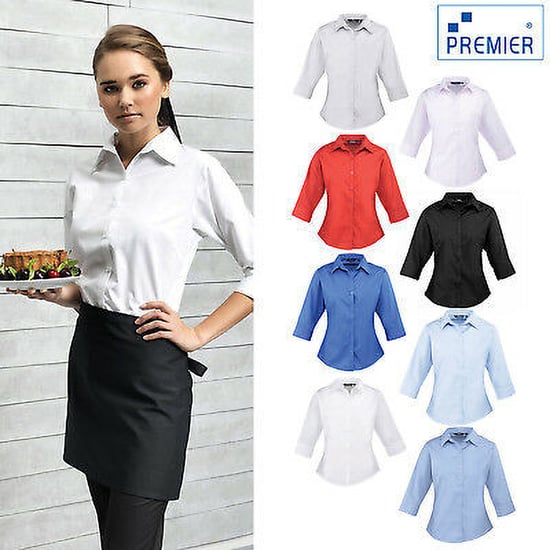 Premier 3/4 mouw Popeline Blouse / Gewoon werkoverhemd (Wit) - Image 3