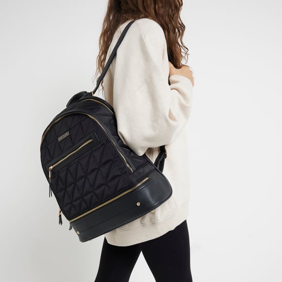 River Island Womens Backpack Black Quilted Zip Bag