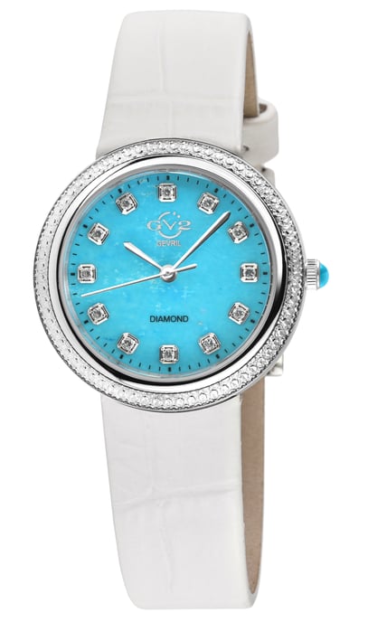 GV2 Arezzo Dames Diamant Zwitserse Kwarts Turquoise Wijzerplaat, Echte Italiaanse Handgemaakte Turquoise Leren Horloge - Image 1