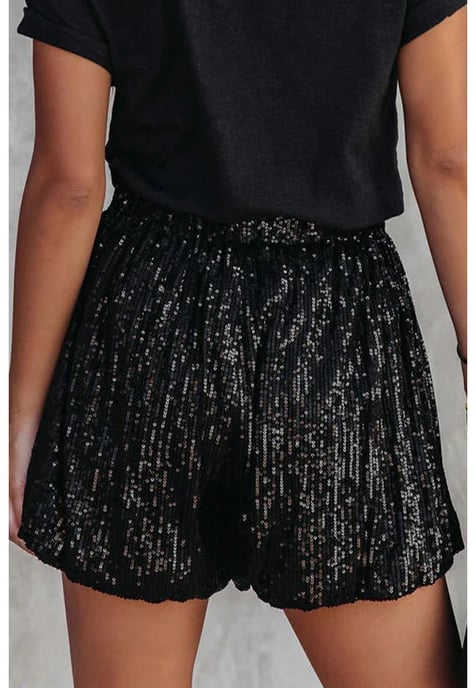 Dames Sequin Hoge Taille Casual Shorts in Zwart - Image 3