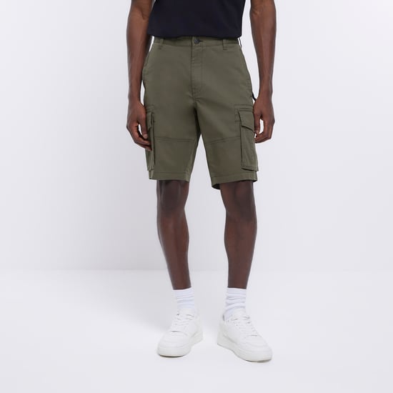 River Island Mens Utility Cargo Shorts Khaki Regular Fit